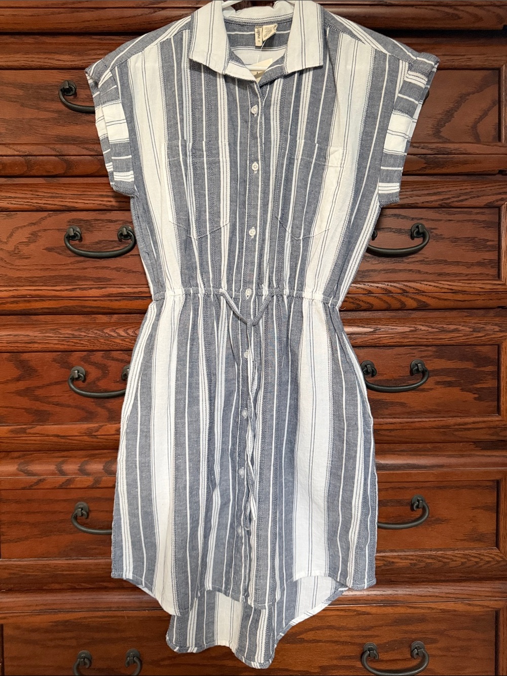 NWT Japna Blue & White Striped High-Low Shirt Dress Small